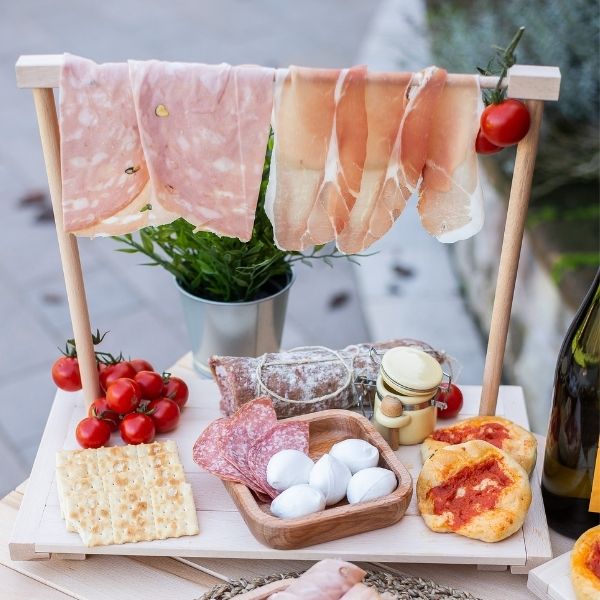 Tagliere M servizio aperitivo appendi prosciutto in legno di faggio - S - 31x18x25,5 (1)