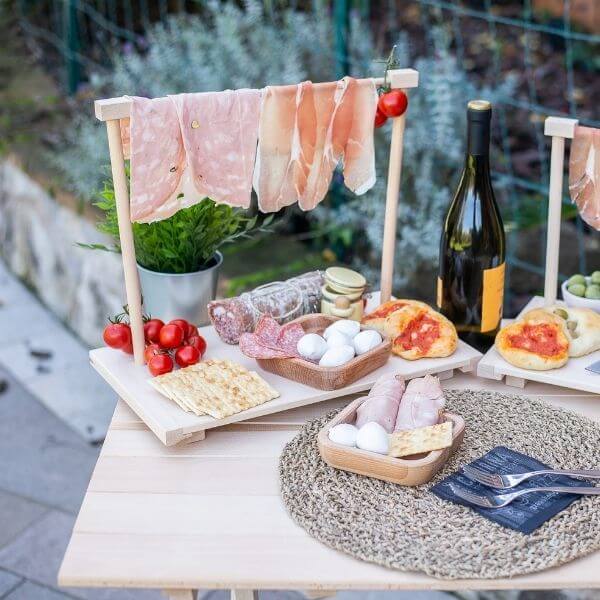 Tagliere M servizio per aperitivo appendi prosciutto in legno di faggio - S - 31x18x25,5 (1)