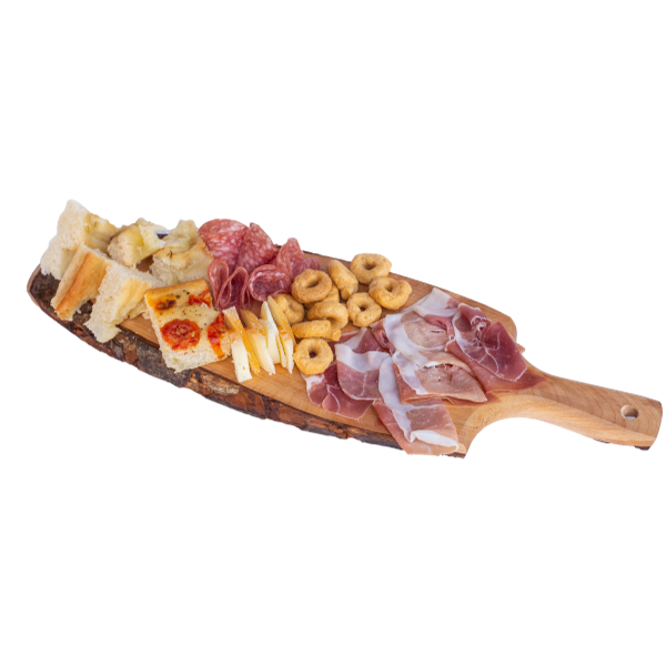 Tagliere ovale con manico bordo con corteccia cm 50x20x2.5