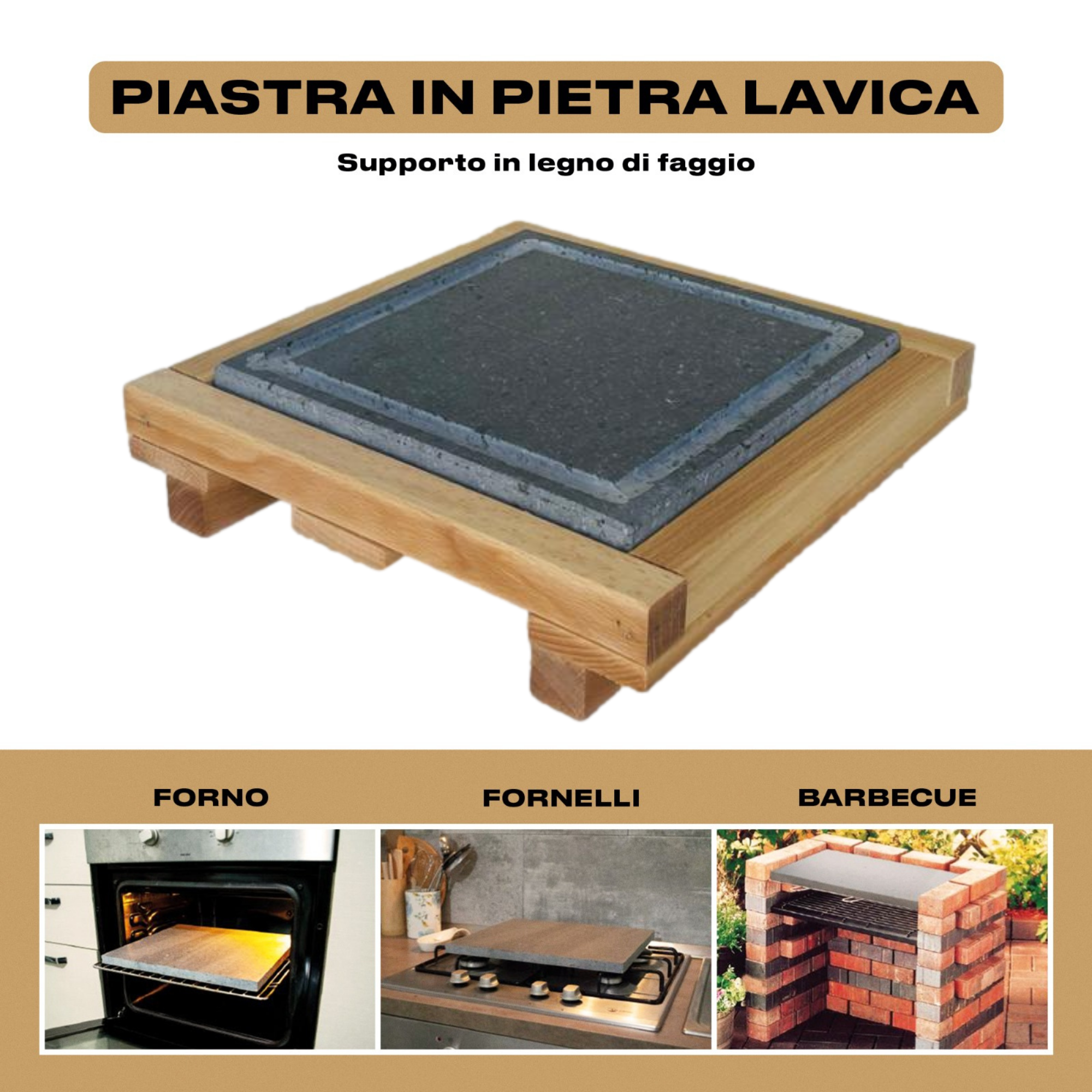 Pietra Lavica Per Cucinare con Scolo- Quadrata – 25×25 – Mottinox
