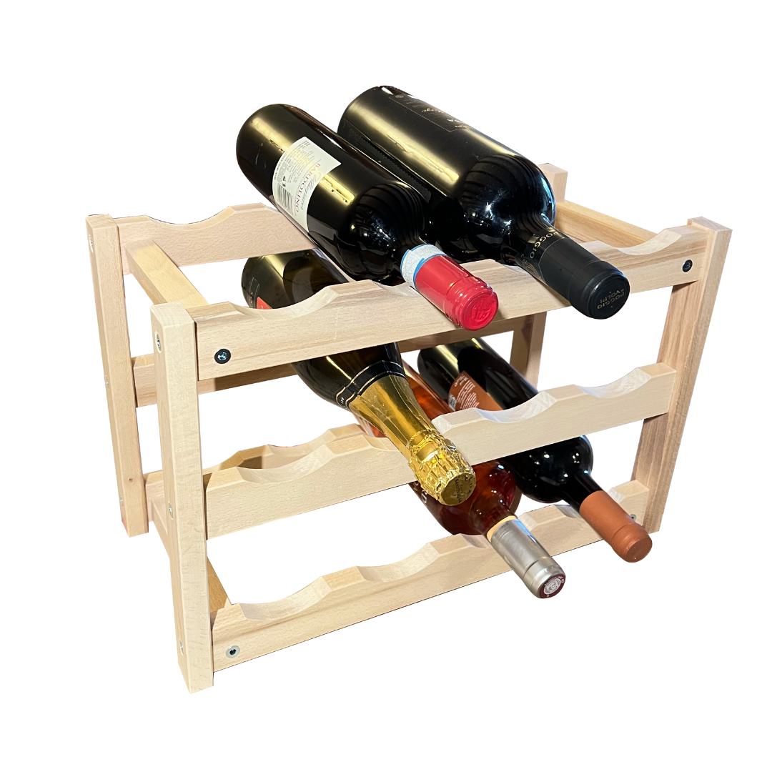 Scaffale Porta Bottiglie, Cantinetta 12 Bottiglie, 3 Piani, Legno Faggio –  Mottinox