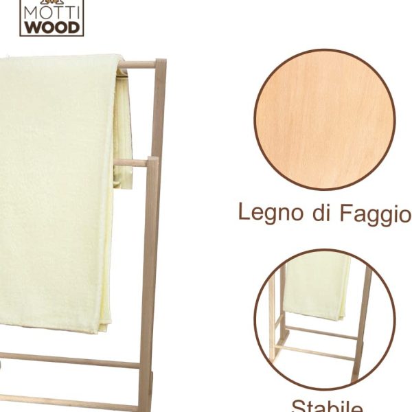 porta asciugamani in legno resistente-Porta Asciugamani da Terra, Legno 100% Faggio, 2 Bracci, 41 x 31,5 x 80h cm