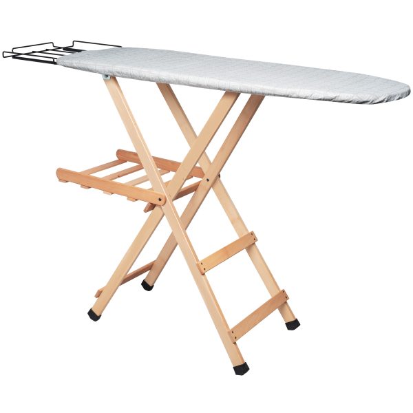 Asse da Stiro Premium, 100% Legno Massiccio di Faggio, Tavola da Stiro con Fori Traspiranti, Pieghevole, 3 Posizioni, 143x37,5x93,5.